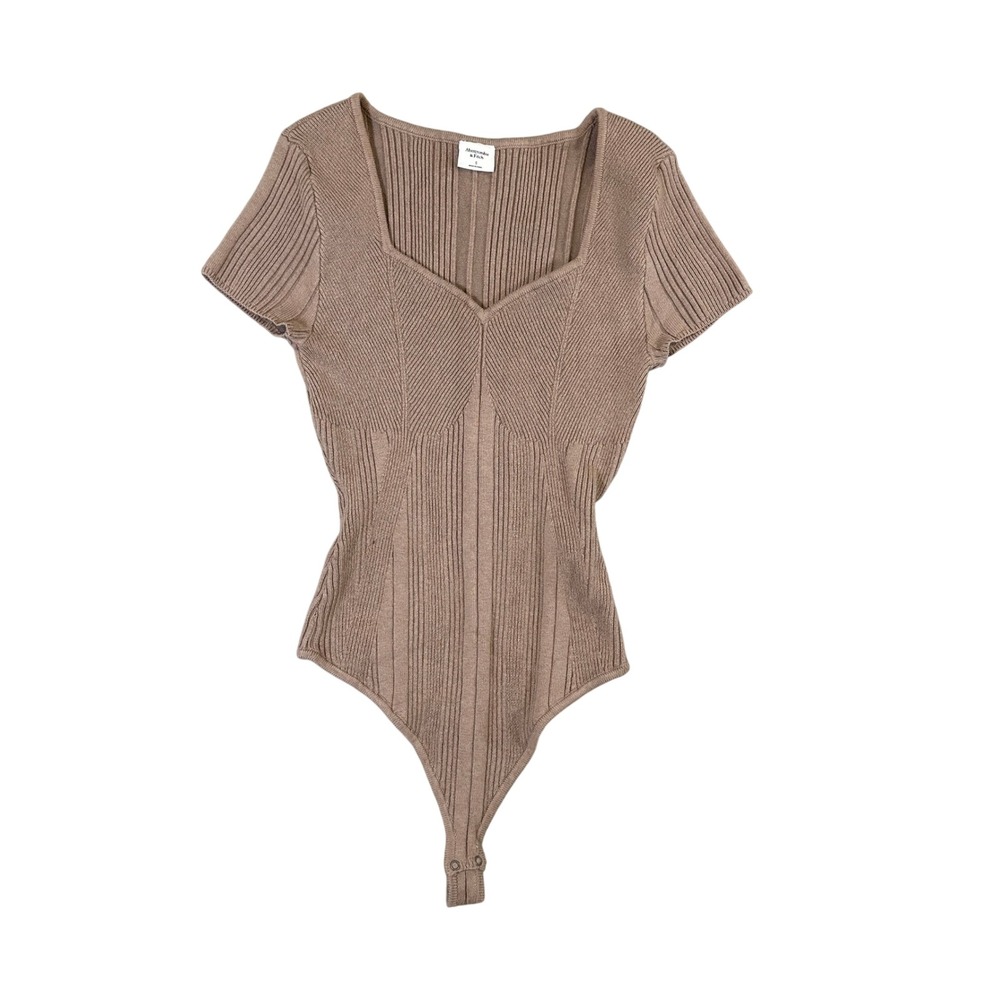 Abercrombie & Fitch Brown Ribbed Short Sleeve Bodysuit Sweetheart Neck Small